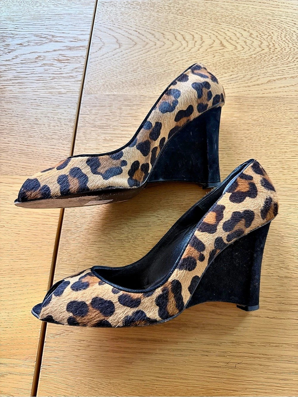 Stuart Weitzman Leopard Print Peep Toe Heels